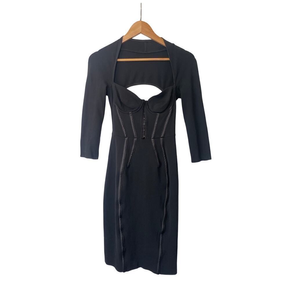 Black Cutout Sheath Dress with Long Sleeves